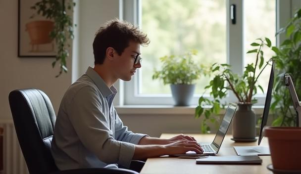 Employee working comfortably from a home office